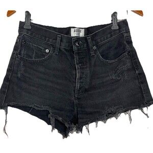 Agolde Women's 26 Black Denim Jean Shorts Distressed Hi Rise
